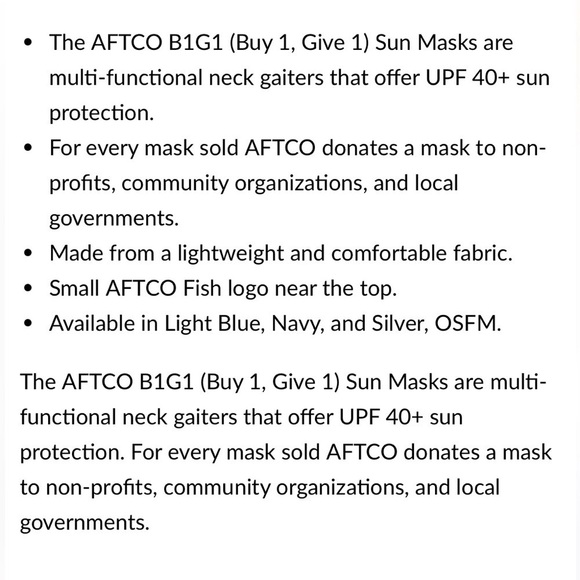 *4/$20* Aftco neck gaiters-UPF 50+ sun protection - Picture 3 of 7